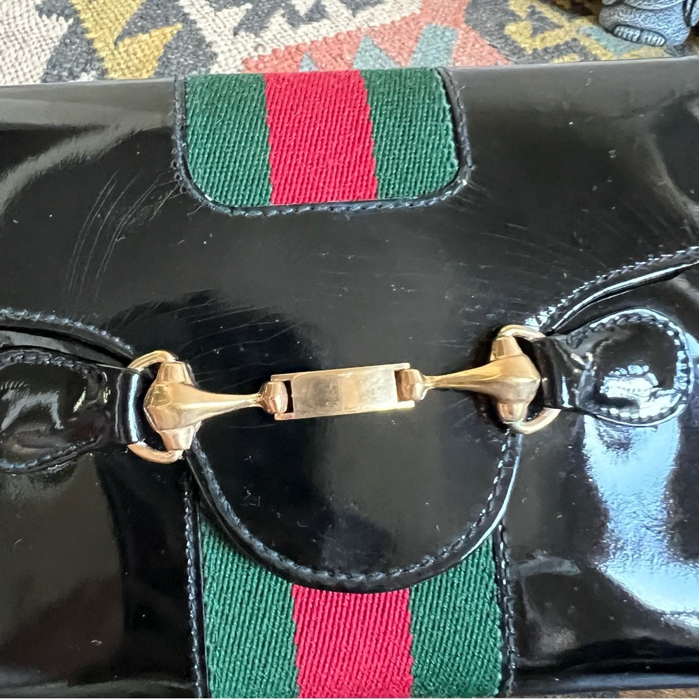 Gucci Tri Fold Web Detail Horsebit Black Patent Leather Vintage Wallet - Picture 5 of 17